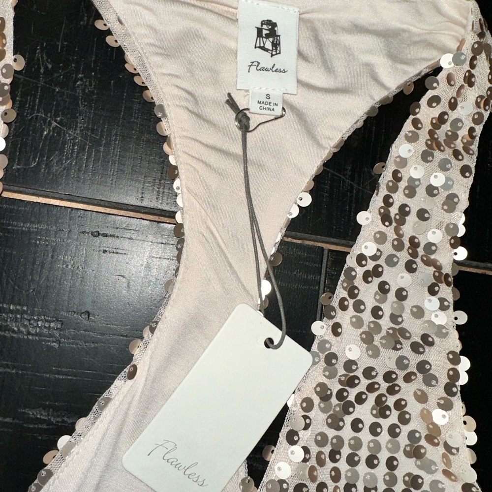 NWT. Champagne sequins racer back tank top